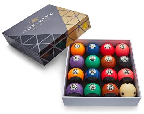 Cue-King Black Edition Pool Balls, Grade AA+ 2 UK Size Set with Pro Dotted Cue Ball, Pool Table Balls, Pool Ball Set, Premium Set