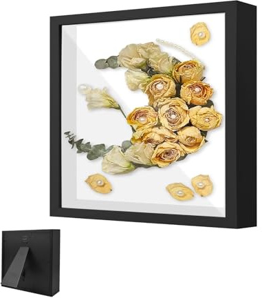 Bilderrahmen zum Befüllen, Objektrahmen Quadratischer 20 x 20 cm, mit Transparente Acrylplatte, Quadratischer Blumen Schattenbox Tiefer 3cm, für Hochzeitsgeschenk, Geburtstag(Schwarz)