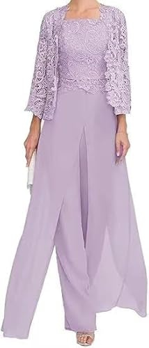 Sincemeet Chiffon Hosenanzug Damen 3 Teilig Mutter Der Braut Kleid Mit Spitze 3/4 Ärmel Abendanzug Formale Hosen Abendanzug Hochzeit Gast Sets