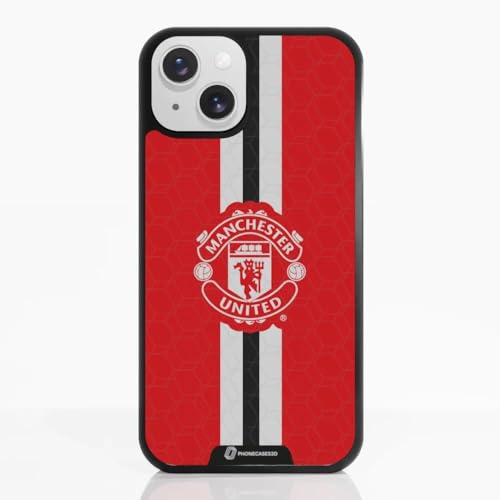Phone Case for iPhone 13 Official Manchester United FC Black | PHONECASES3D-Patented 3D Effect Design-Officially Licensed-Vertical Stripe-Lightweight & Durable Protection