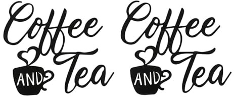 Qezodsx 2X Coffee Sign and Tea Bar Metal Hanging Wall Art Black Cup Decor Letter for Cafe Farmhouse Kitchen