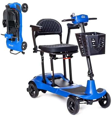 Genie Ultralight By Monarch Mobility – 12kg Lightweight Portable Pavement Folding Mobility Scooter for Seniors & Adults | 4mph Speed, 9 Mile Range | Everyday Use (Blue)