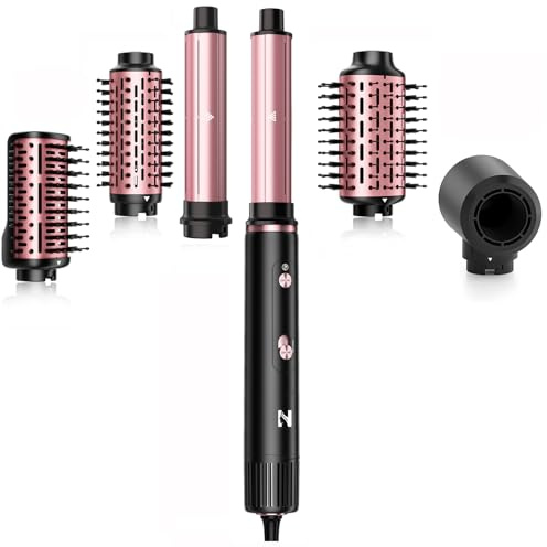 NICEBAY 6-in-1 Airstyler, 110000 U/min Hairstyler mit Auto-Wrap Lockenstab | Multistyler mit Negativ-Ionen, Warmluftbürste & Haartrockner zum Trocknen, Locken, Glätten und Volumenstyling，Roségold