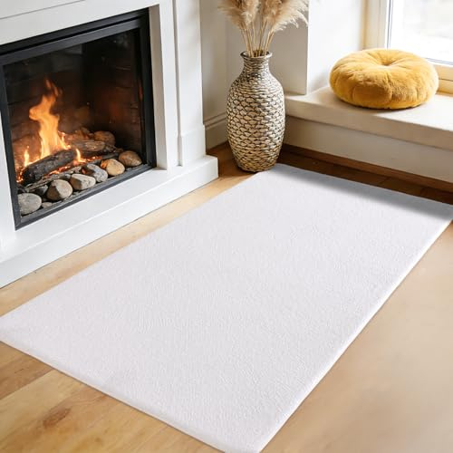 iEvery Bettvorleger Schlafzimmer 60x110 - Waschbarer Kuscheliger Kurzflor Teppich Moderner Wohnzimmerteppich, Weich & Pflegeleicht Carpet rutschfest für Wohnzimmer Kinderzimmer Deko, Weiß