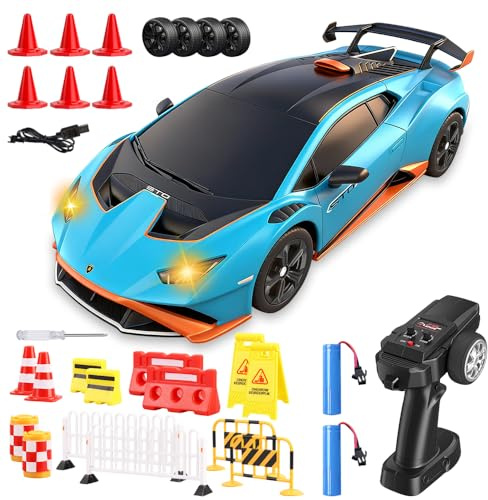 XPJBKC Lamborghini RC Drift Auto, 1:24 Mini Drift Auto Ferngesteuert, Ferngesteuertes Auto 4WD mit Beleuchtung, 2,4 GHz Rennauto Ferngesteuert, Mini RC Drift Car mit Hindernismodell, 25KM/H
