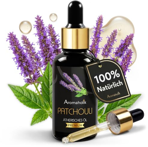 Patchouliöl BIO 100% natürlich 30 ml - Ätherisches Öl für Aromadiffuser, Duftstein & Raumduft, Duftöl für Duftlampe, Wellness, Spa, Massage und Meditation Aromaholik