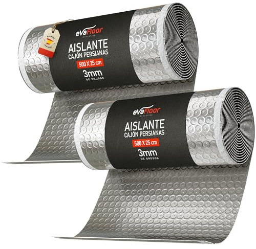 EVAFLOOR Pack 2 Rollo Aislante Persianas Cajón Autoadhesivo 5m x 25 cm | Aísla Frío, Calor y corrientes de Aire | Ahorro Energético & Mayor Confort
