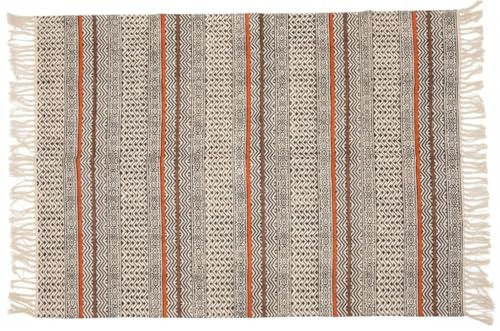 GURU SHOP Handgewebter Blockdruck Teppich 190x135 cm, Traditionelles Design, Indischer Baumwollteppich, Bad Läufer - Schwarz/orange