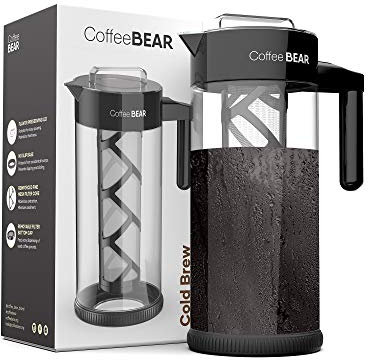 Coffee Panda Cold Brew Coffee Maker 1.3L / 44oz Heavy-Duty Glass Pitcher with Easy To Clean Reusable Mesh Filter and No-Slip Base - DIY Home Iced Coffee Brewer