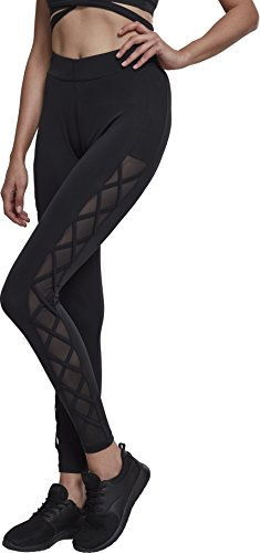 Urban Classics Damen Ribbon Mesh voor dames Leggings, Schwarz (Black 00007), S EU