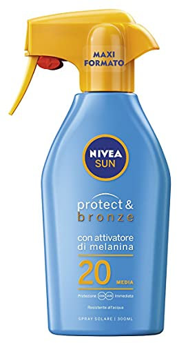 NIVEA SUN Maxi Sonnenspray Protect & Bronze LSF 20 in 300 ml Flasche, Bräunungs- und Feuchtigkeitsspray, Sonnencreme für goldene, intensive und gleichmäßige Bräune
