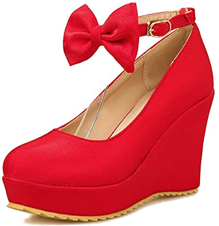 CuteFlats Damen Keilabsatz Plateau Pumps (Rot, 34 EU)