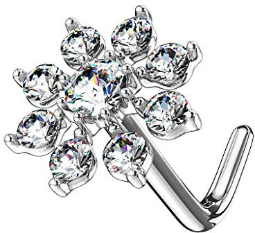 Piercingfaktor Piercing Stab Barbell Nase Nasenpiercing Nasenstecker Tragus Helix Ohr gebogen Blume mit Strass Kristall Silber