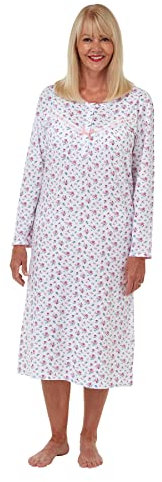 Marlon Jessica Nuisette pour Femme - Nuisette Classique à Manches Longues en Jersey pour Un Confort Douillet Toute l'année et Un enfilage Facile grâce à Son Ouverture boutonnée, Rose, 40-42