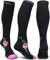 Physix Gear Sport Kompressionsstrümpfe Damen & Herren Stützstrümpfe (20-30mmHg) für Wassereinlagerungen, Flugreisen & Sport Kompressionssocken Langlebige Laufsocken Compression Socks PINK BLUME L/XL