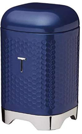Lovello Retro Geometric Textured Finish Stainless Steel Tea Coffee Sugar Bread Bin Storage Jar Canister Midnight Navy/Blue (Tea)