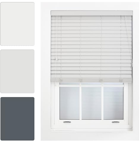 FURNISHED Window Venetian Blinds Faux Wood Venetian Blind 50mm Made to Measure, Grey Up To 195W x 150H cm