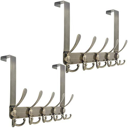 WEBI Over The Door Hook Rack with 5 Tri Hooks for Hanging Coats,Over Door Hanger Coat Rack Over Door Towel Rack Towel Hanger Behind Back of Bathroom,Bronze,2 Packs