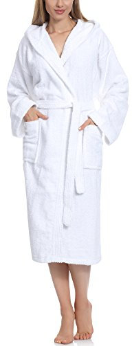 Ladeheid Damen Frottee Bademantel aus 100% Baumwolle LA40-193 (Weiß-1 (Gramatur 400), XXL)