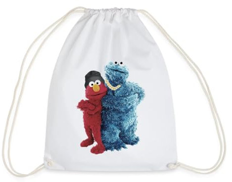 Spreadshirt Sesamstraße Gangster Krümelmonster & Elmo Turnbeutel, One size, Weiß