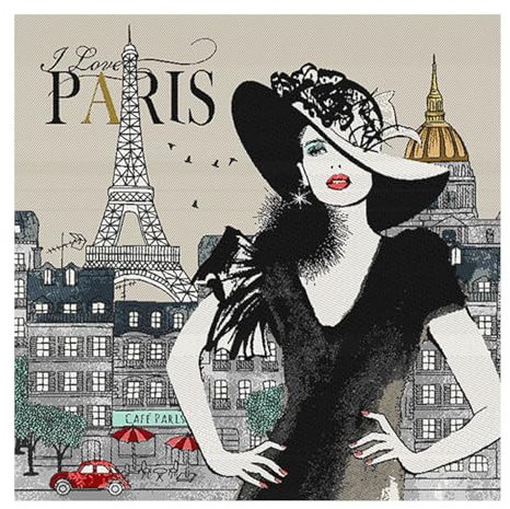 Stoff am Stück Stoff Kissen Panel Polyester Baumwolle Gobelin beige Paris Madame 50 x 50 cm