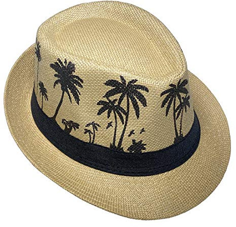 JK Home Hawaiianische Fedora-Strohhüte für Männer und Frauen, Unisex, Trilby, Panama, Sommer, Sonne, Jazz-Kostüm, Party-Kappe, braun, Einheitsgröße