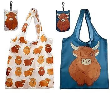 Puckator Handy Fold Up Highland Coo Cow Shopping Bag with Holder FBAG14