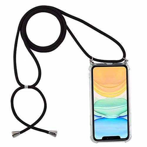 Coque Compatible avec Huawei P30,Coque avec Cordon,Étuis À Bandoulière Et Cordon Collier Case Portable Cover,Noir