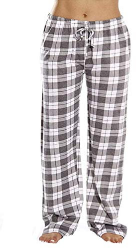 Pantalon de pyjama en flanelle pour femme Motif carreaux - Gris - L