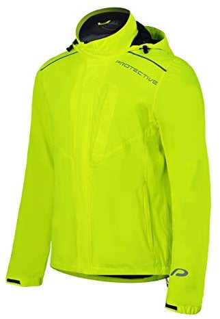 Protective Herren Regenjacke wasserdicht atmungsaktiv S neon gelb Outdoor Jacke P-Rain II mit Kapuze verschweißten Nähten PFAS-frei winddicht reflektierend Fahrradjacke Herren Wanderjacke Outdoor