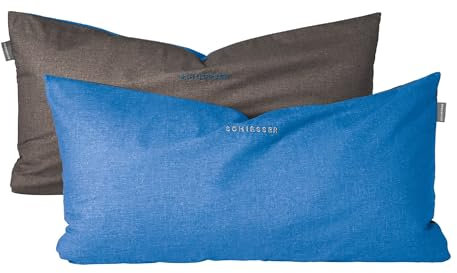Schiesser Kissenhülle Doubleface im 2er Set | Renforcé | 100% Baumwolle aus nachhaltiger Produktion | 40x80cm | Blau-Dunkelgrau