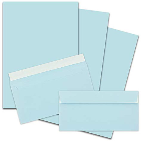 50x Briefpapier Set DIN A4 mit DIN Lang Briefumschlägen, Haftklebung - Hellblau - mattes Schreibpapier mit Kuverts - FarbenFroh by GUSTAV NEUSER