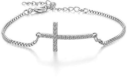 CERSLIMO Kreuz Armband, Silber Weißvergoldet Cross Zirkonia Armreif für Männer Herren Damen Frauen