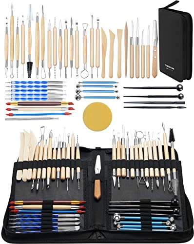 Töpfer-Ton-Modellierwerkzeuge, 44 Doppelseitige Professionelles Tonwerkzeug Töpferwerkzeug-Set mit Tragetasche für Keramik-Ton-Sculpting Tools, Modelierwerkzeugset, Pottery Sculpting Tools