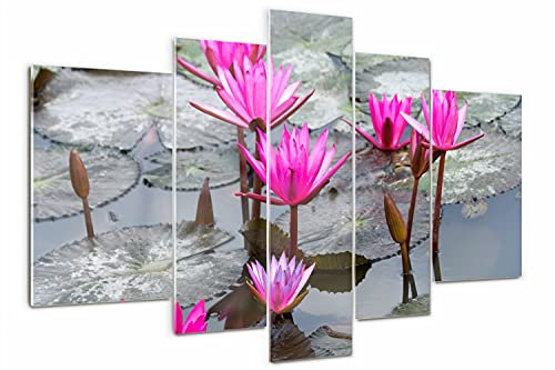 Tulup Glasbild 170x100cm Gehärtetem Sicherheitsglas Wandkunst Wandbild 5 Teile Küche & Wohnzimmer Akrylglas - Lotus Blume