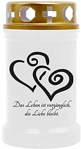 HS Candle Grabkerze Grablicht (2 Herzen Schwarz) - ca 40h Brenndauer je Kerze (14,5cm, Ø 7cm) - viele Verschiedene Designs