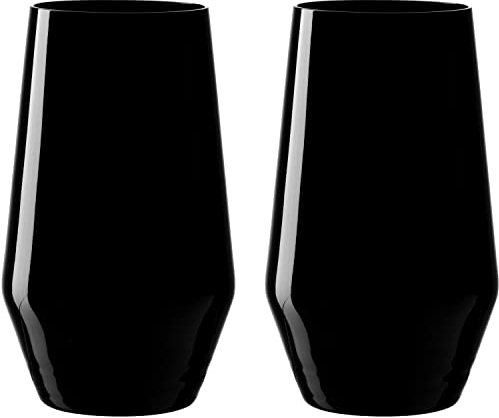 Leonardo Etna Trink-Gläser 2er Set, spülmaschinenfeste Cocktail-Gläser, Black Edition aus Glas, Saftglas Wasser-Glas Tasting-Set schwarz 365 ml 026656