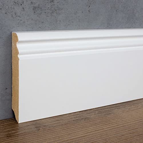 PROVISTON | Sockelleiste | Berliner Profil | 19 x 96 x 2500 mm | MDF foliert | Weiß | annährend RAL 9016 | Hamburger Fußleiste | 25 Meter
