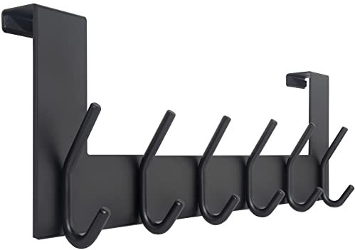 WEBI Türhaken zum Einhängen,Türgarderobe mit 6 Haken,Kleiderhaken Tür,Türaufhänger,Türhakenleiste Innenseite,2.1 cm,Schwarz