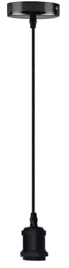 LEDSone Vintage Matt Black E27 Pendant Light Fitting – 1m Twisted Braided Cable Ceiling Lamp Holder Kit for Indoor Hanging Lighting in Kitchen, Dining Room, Bar, Café, Loft