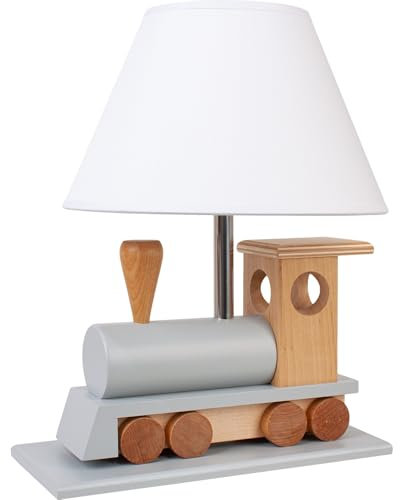 Hellux Nachtlicht Baby aus Holz | LED Tischlampe Kinderzimmer mit Lokomotiv-Design | Nachttischlampe Kinder 39x14x27 cm für Babyzimmer | Kinder Lampe E27 (Grau)