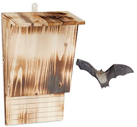Relaxdays Fledermauskasten, Unterschlupf für Fledermäuse, HBT: 37 x 22 x 12,5 cm, geflammt, Fledermaushotel, Holz, Natur
