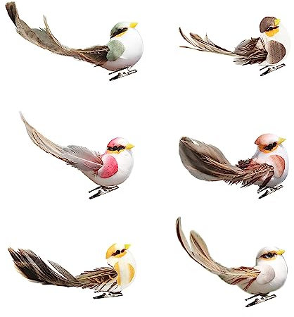 duoyif Federvögel 6Stück Vogels Deko Feder Vögel Mit Clips Mini Vogel Dekofigur Feder Vogel Modell Federvögel Für Miniaturgarten Zweige Deko Weihnachts Gartendeko Hochzeits Dekor