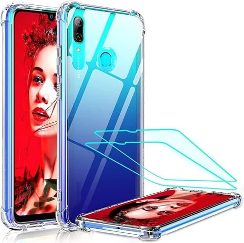 LeYi Hülle für Huawei P Smart 2019 Handyhülle mit Schutzglas Folie 2 Stück,Transparent TPU+PC Air Cushion Schutzhülle Handy Hüllen für P Smart 2019 Case Crystal Clear