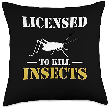 Exterminator Design Pest Fighter Licensed to Kill Insects Exterminator Pest Control Throw Pillow, 18x18, Multicolor