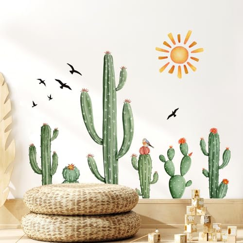 Supzone Stickers Muraux Cactus & Plantes Tropicales - Autocollant Mural Déco Moderne Amovible sans Trace - Sticker Adhésif pour Salon Chambre - Décoration Murale Enfant Adulte