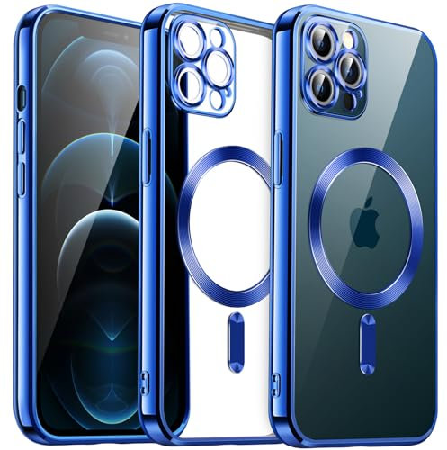 JETech Soft Clear Case for iPhone 12 Pro Max 6.7-Inch, Camera Lens Full Protection, Compatible with MagSafe Wireless Charging, Shockproof Electroplated TPU Phone Cover (Deep Blue)