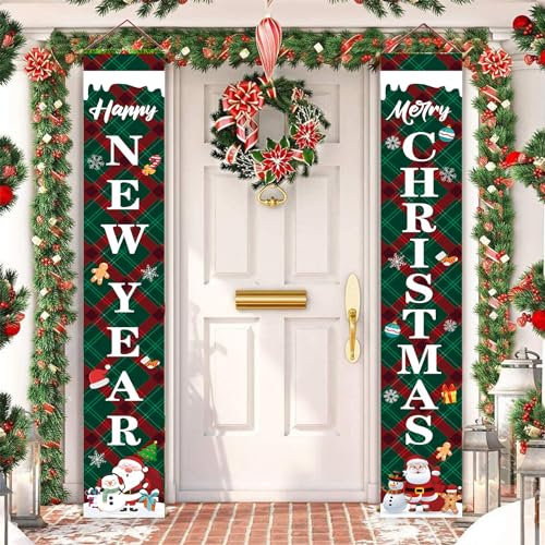 Weihnachts Banner, 1 Paar Weihnachtsbanner 180 * 30cm, Frohe Weihnachten Banner, Weihnachten Dekoration, Weihnachten Veranda Schild, Hängend Weihnachtsdeko für Veranda Drinnen Outdoor Draußen