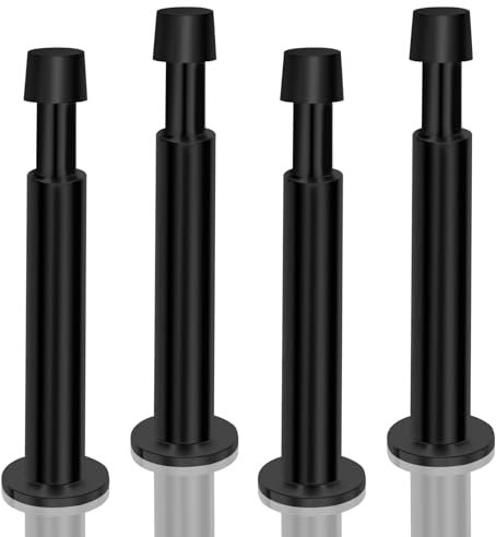Door Stops Stainless Steel Door Stopper with Rubber Bumper Tip Black Modern Door Holder Spring Loaded Doorstops Wall Mounted Door Stop Catch Indoor Outdoor 4 Pack