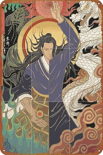 ZTLLFV Geto Suguru Ukiyo-e Vintage-Blechposter, geeignet für Bars, Cafés, Büros, Restaurants, Familiengärten, Geschäfte, Clubs, Logo-Geschenke, 30,5 x 20,3 cm
